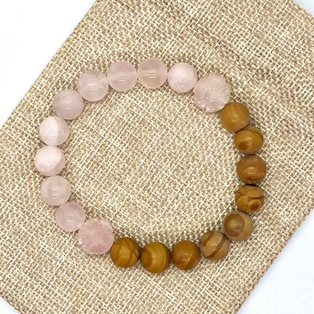 Handmade Rose Quartz and Jasper Gemstone Bracelet - Picture 2 of 6